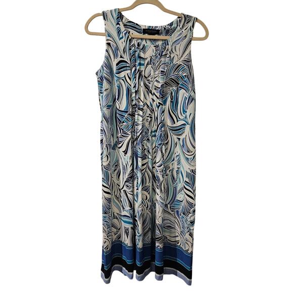 Perceptions NY Dress M NWT Blue‎ Green White Pleated Textured Sleeveless Midi - Picture 1 of 8